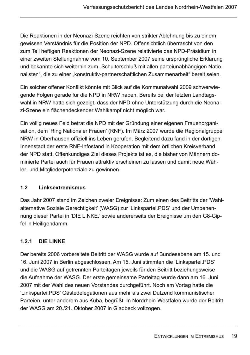 Seite 21 des Verfassungsschutzbericht 2007 Nordrhein-Westfalen
