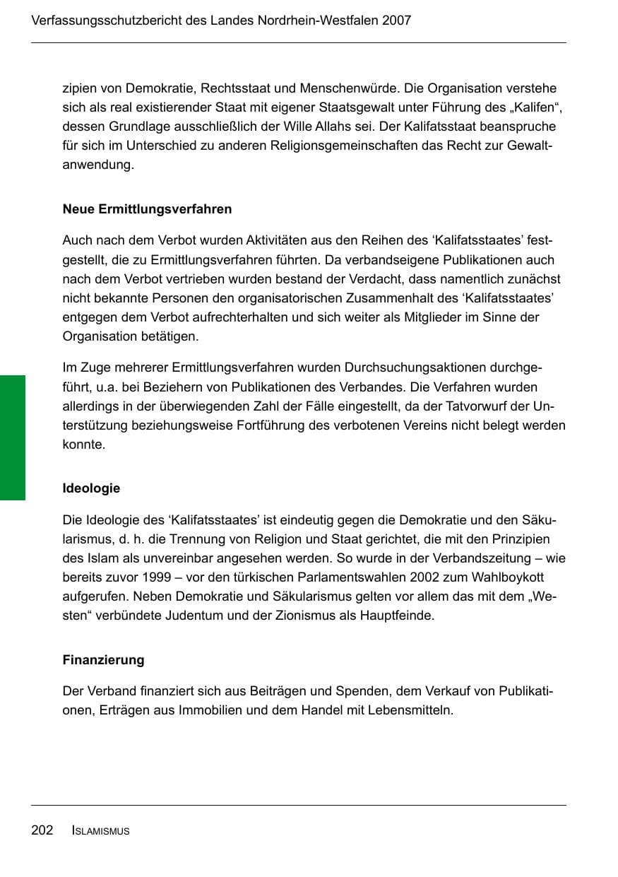 Seite 204 des Verfassungsschutzbericht 2007 Nordrhein-Westfalen