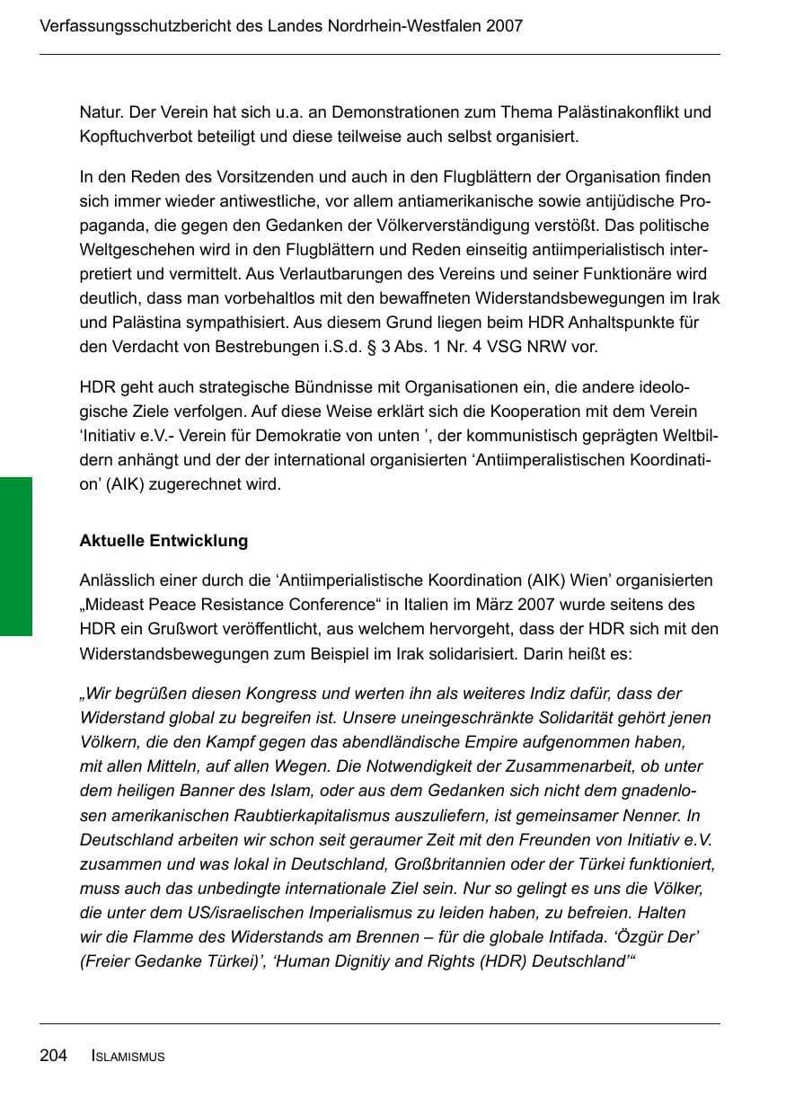 Seite 206 des Verfassungsschutzbericht 2007 Nordrhein-Westfalen
