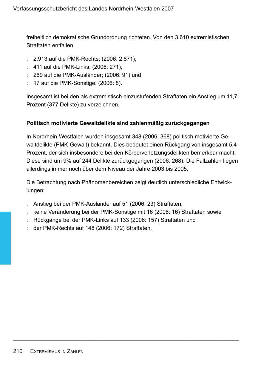 Seite 212 des Verfassungsschutzbericht 2007 Nordrhein-Westfalen