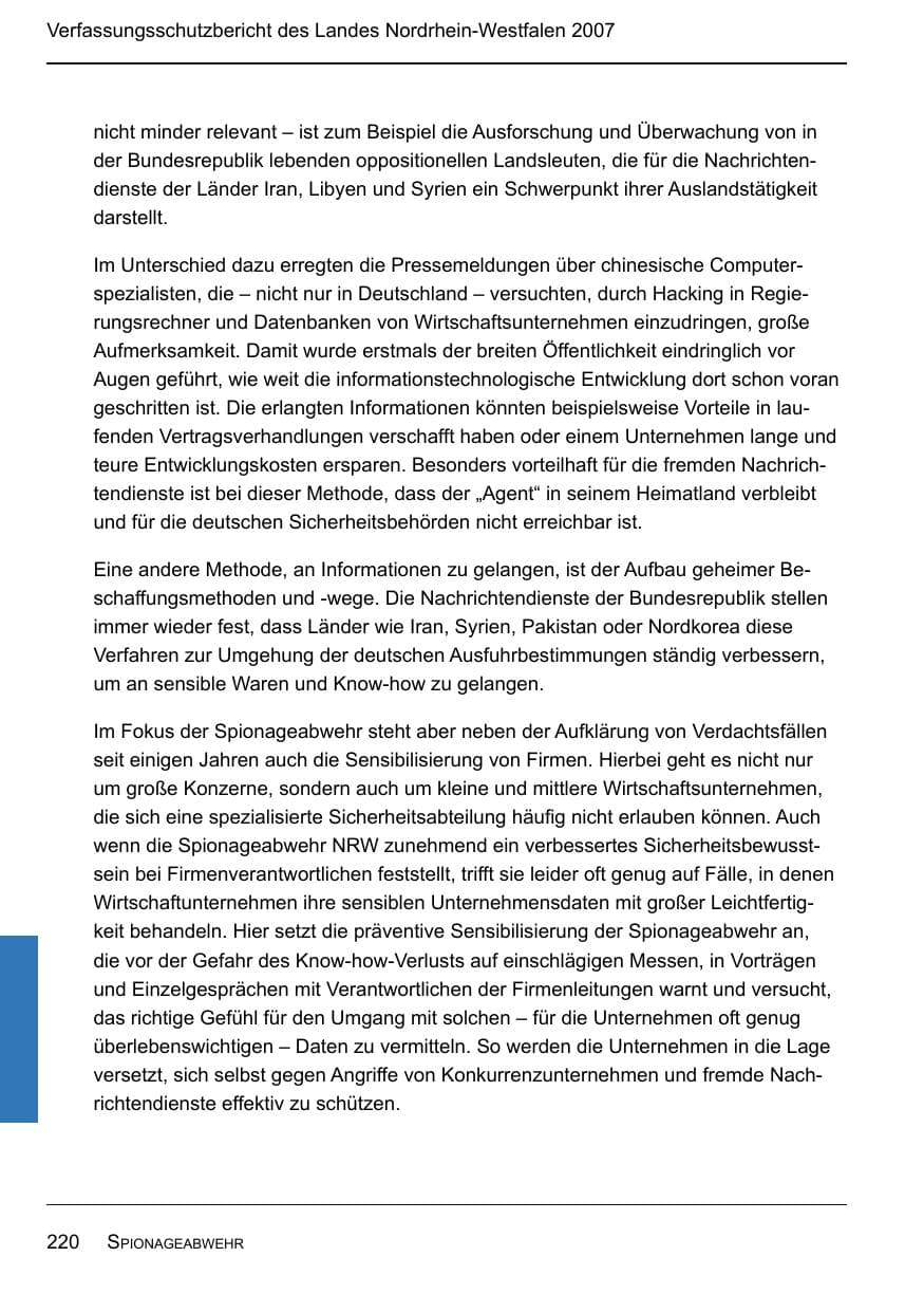 Seite 222 des Verfassungsschutzbericht 2007 Nordrhein-Westfalen