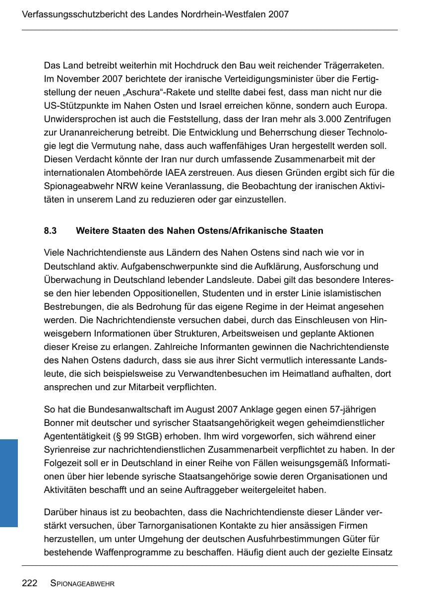 Seite 224 des Verfassungsschutzbericht 2007 Nordrhein-Westfalen