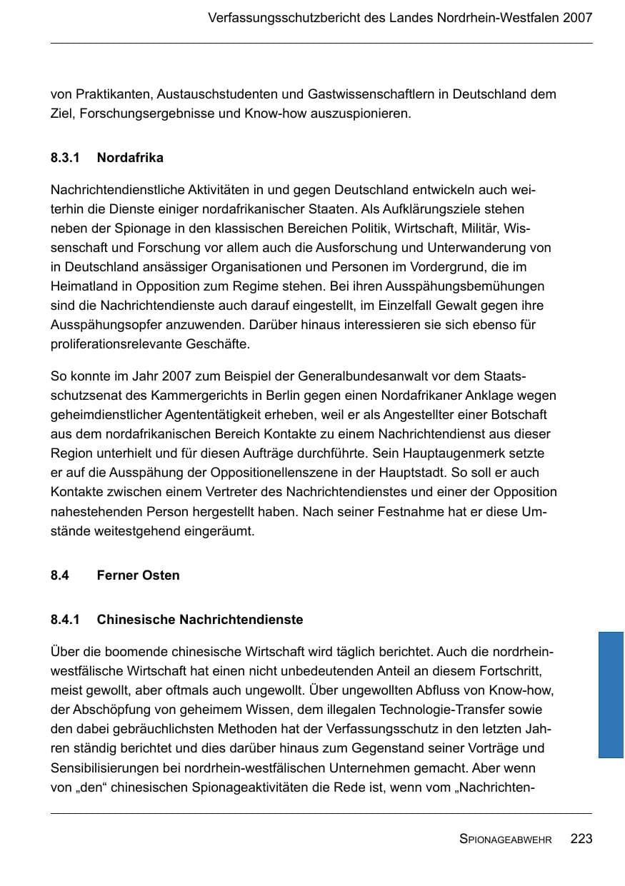 Seite 225 des Verfassungsschutzbericht 2007 Nordrhein-Westfalen