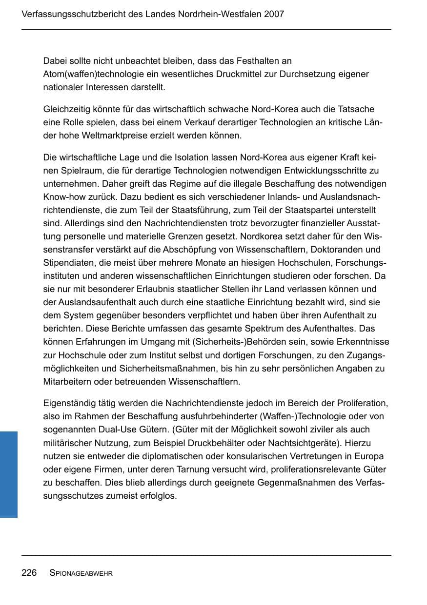 Seite 228 des Verfassungsschutzbericht 2007 Nordrhein-Westfalen