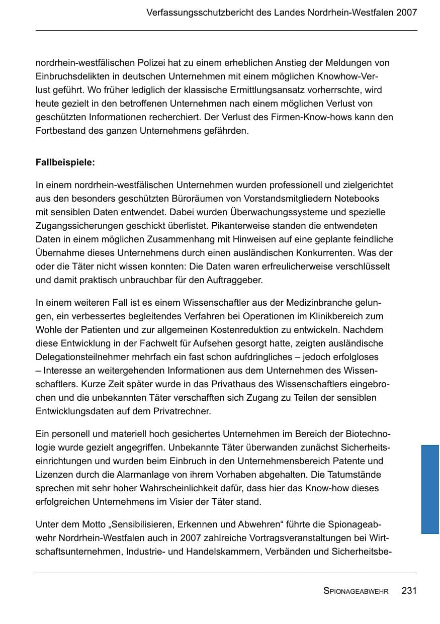 Seite 233 des Verfassungsschutzbericht 2007 Nordrhein-Westfalen