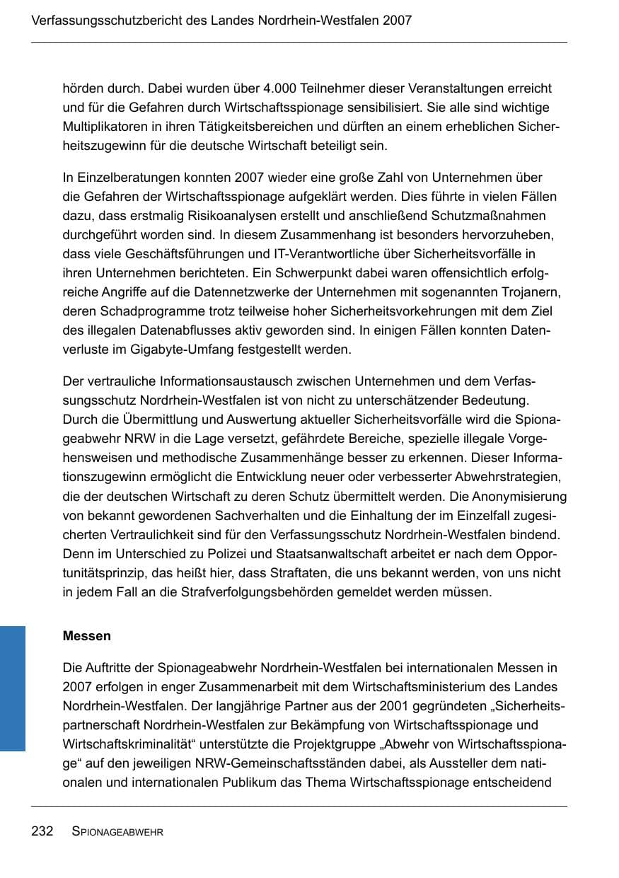 Seite 234 des Verfassungsschutzbericht 2007 Nordrhein-Westfalen