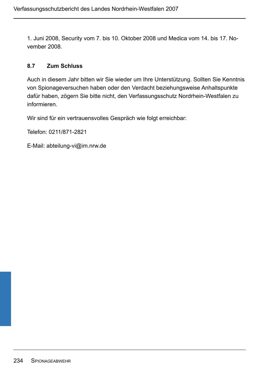 Seite 236 des Verfassungsschutzbericht 2007 Nordrhein-Westfalen