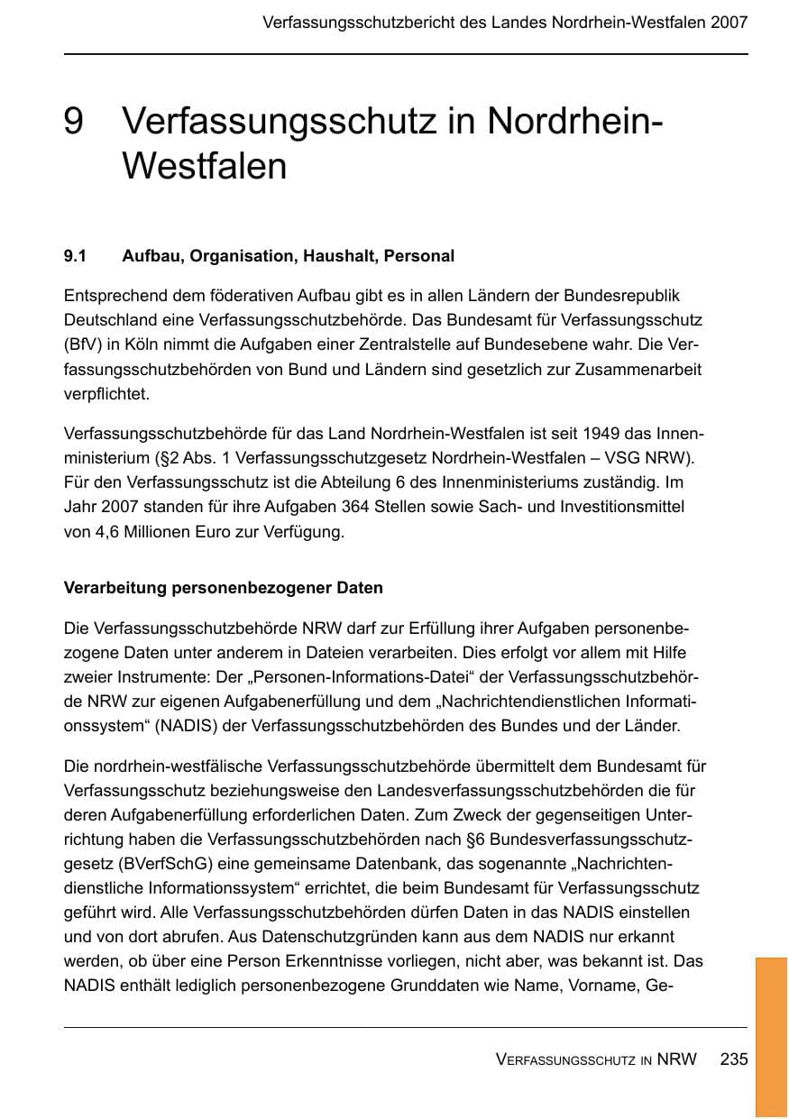 Seite 237 des Verfassungsschutzbericht 2007 Nordrhein-Westfalen