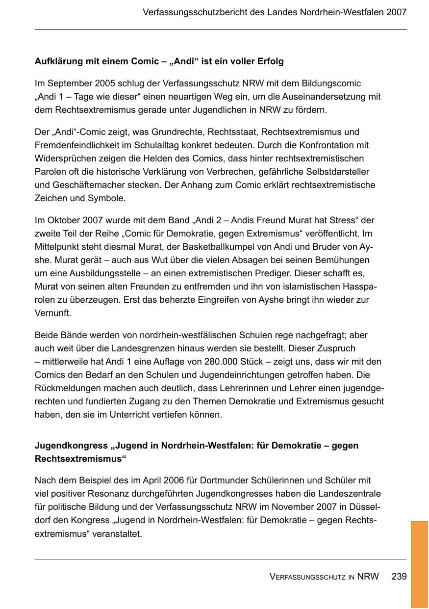 Seite 241 des Verfassungsschutzbericht 2007 Nordrhein-Westfalen