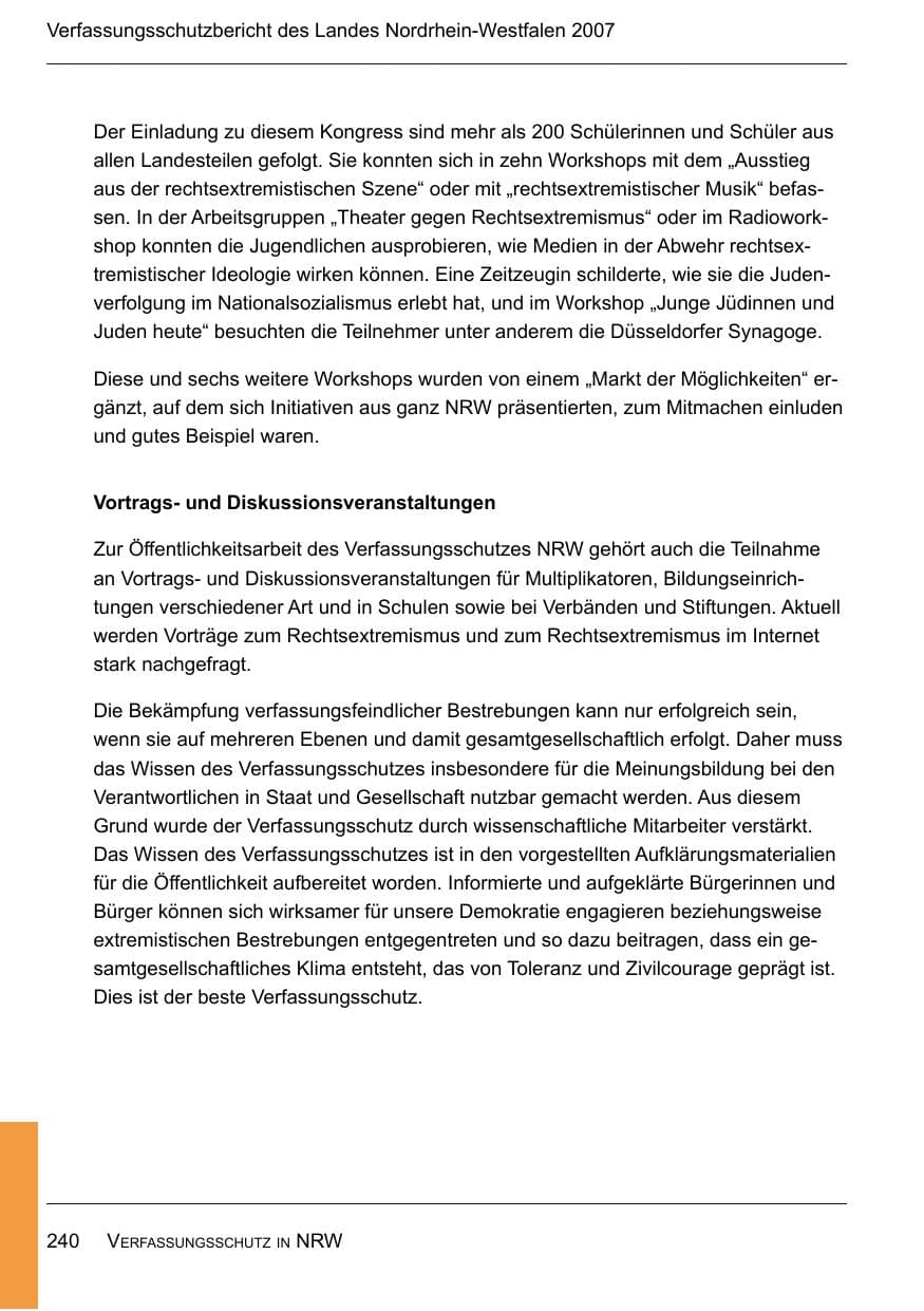Seite 242 des Verfassungsschutzbericht 2007 Nordrhein-Westfalen