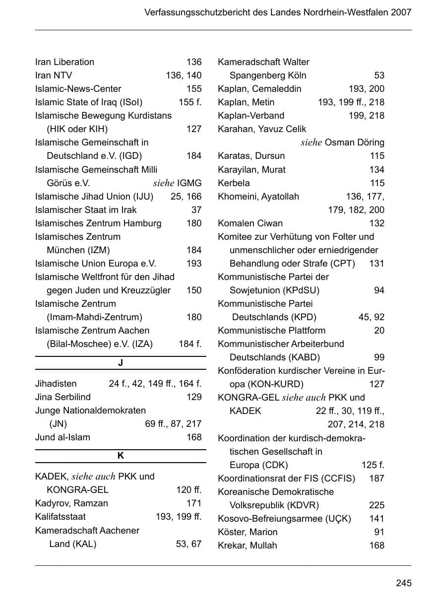 Seite 247 des Verfassungsschutzbericht 2007 Nordrhein-Westfalen