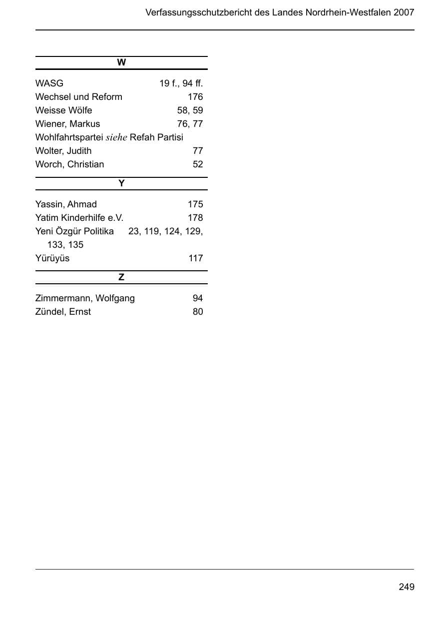 Seite 251 des Verfassungsschutzbericht 2007 Nordrhein-Westfalen