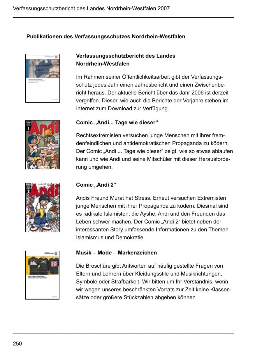 Seite 252 des Verfassungsschutzbericht 2007 Nordrhein-Westfalen
