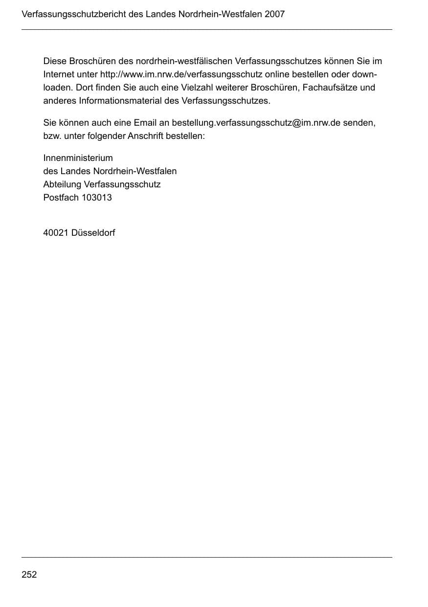 Seite 254 des Verfassungsschutzbericht 2007 Nordrhein-Westfalen