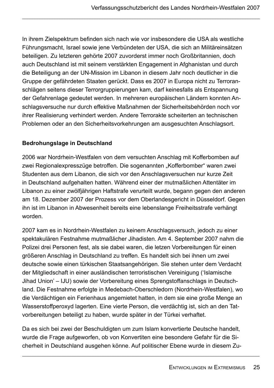 Seite 27 des Verfassungsschutzbericht 2007 Nordrhein-Westfalen