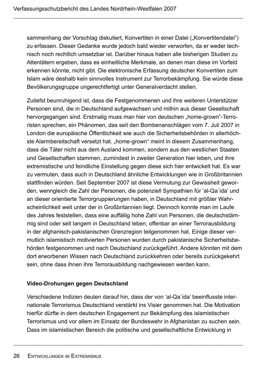 Seite 28 des Verfassungsschutzbericht 2007 Nordrhein-Westfalen