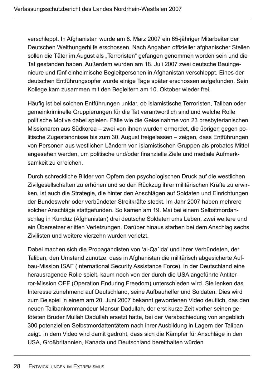 Seite 30 des Verfassungsschutzbericht 2007 Nordrhein-Westfalen