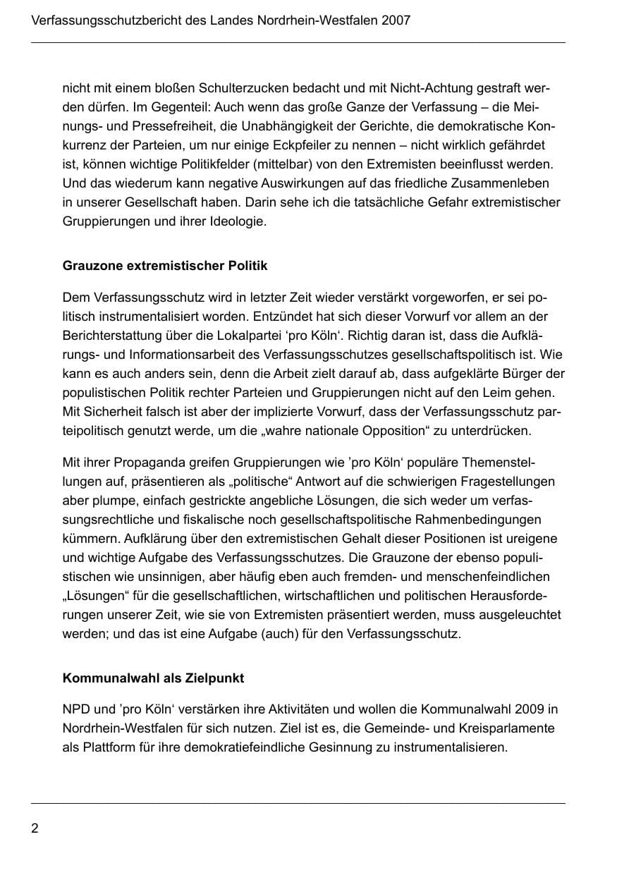 Seite 4 des Verfassungsschutzbericht 2007 Nordrhein-Westfalen