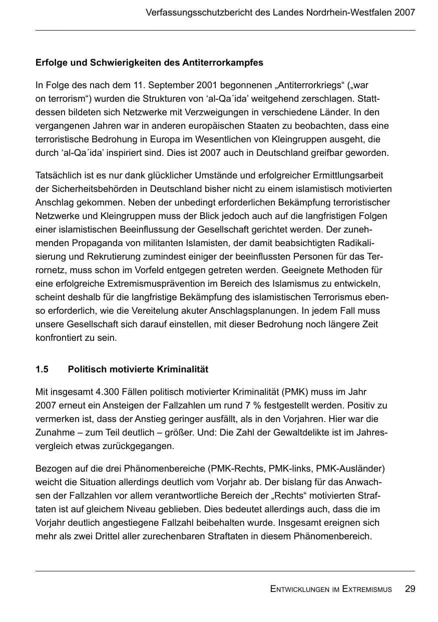 Seite 31 des Verfassungsschutzbericht 2007 Nordrhein-Westfalen