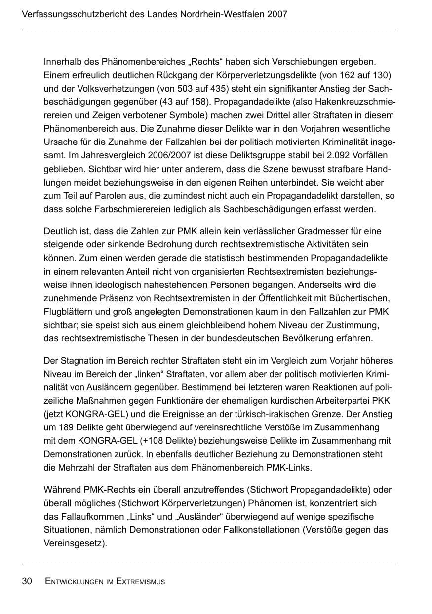 Seite 32 des Verfassungsschutzbericht 2007 Nordrhein-Westfalen