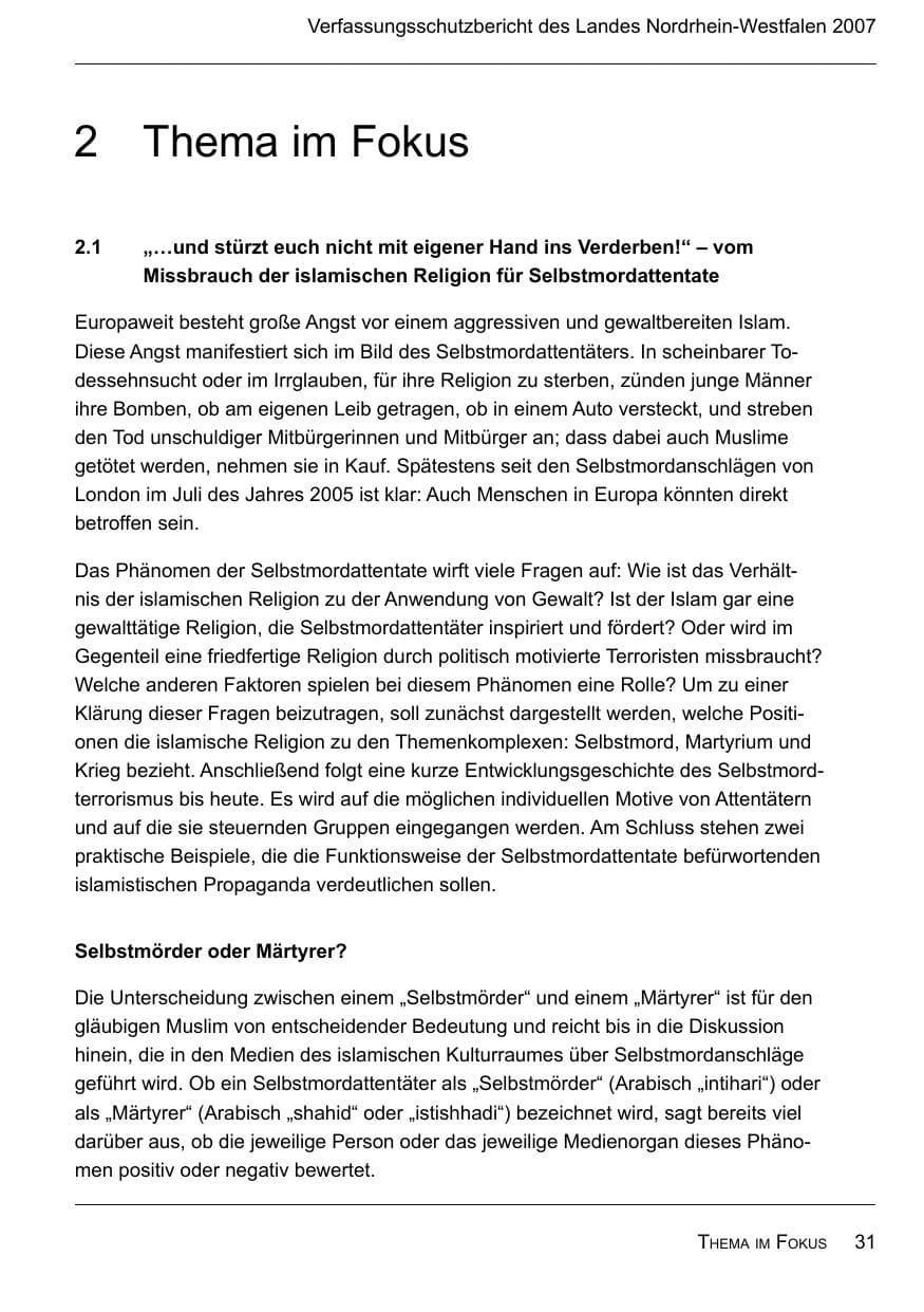 Seite 33 des Verfassungsschutzbericht 2007 Nordrhein-Westfalen