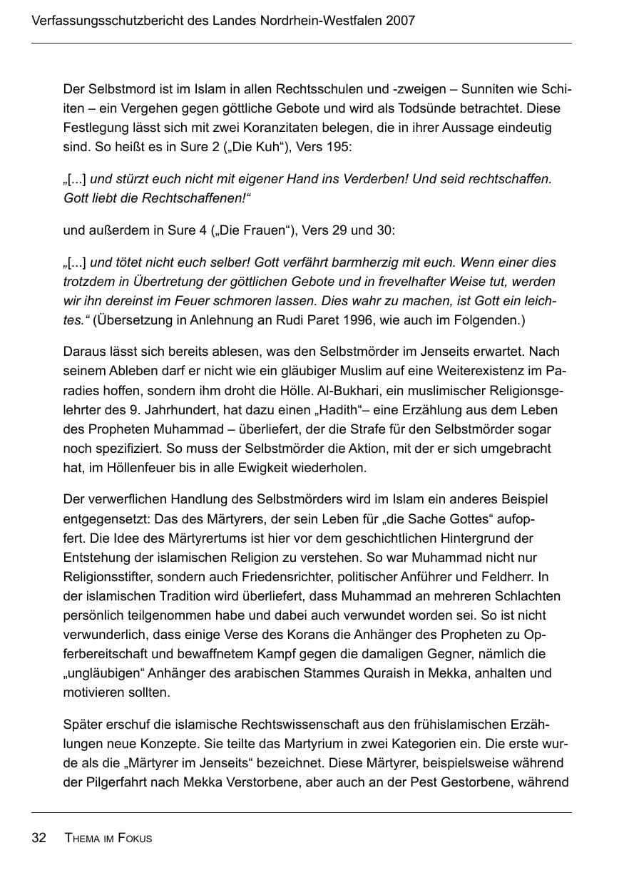 Seite 34 des Verfassungsschutzbericht 2007 Nordrhein-Westfalen