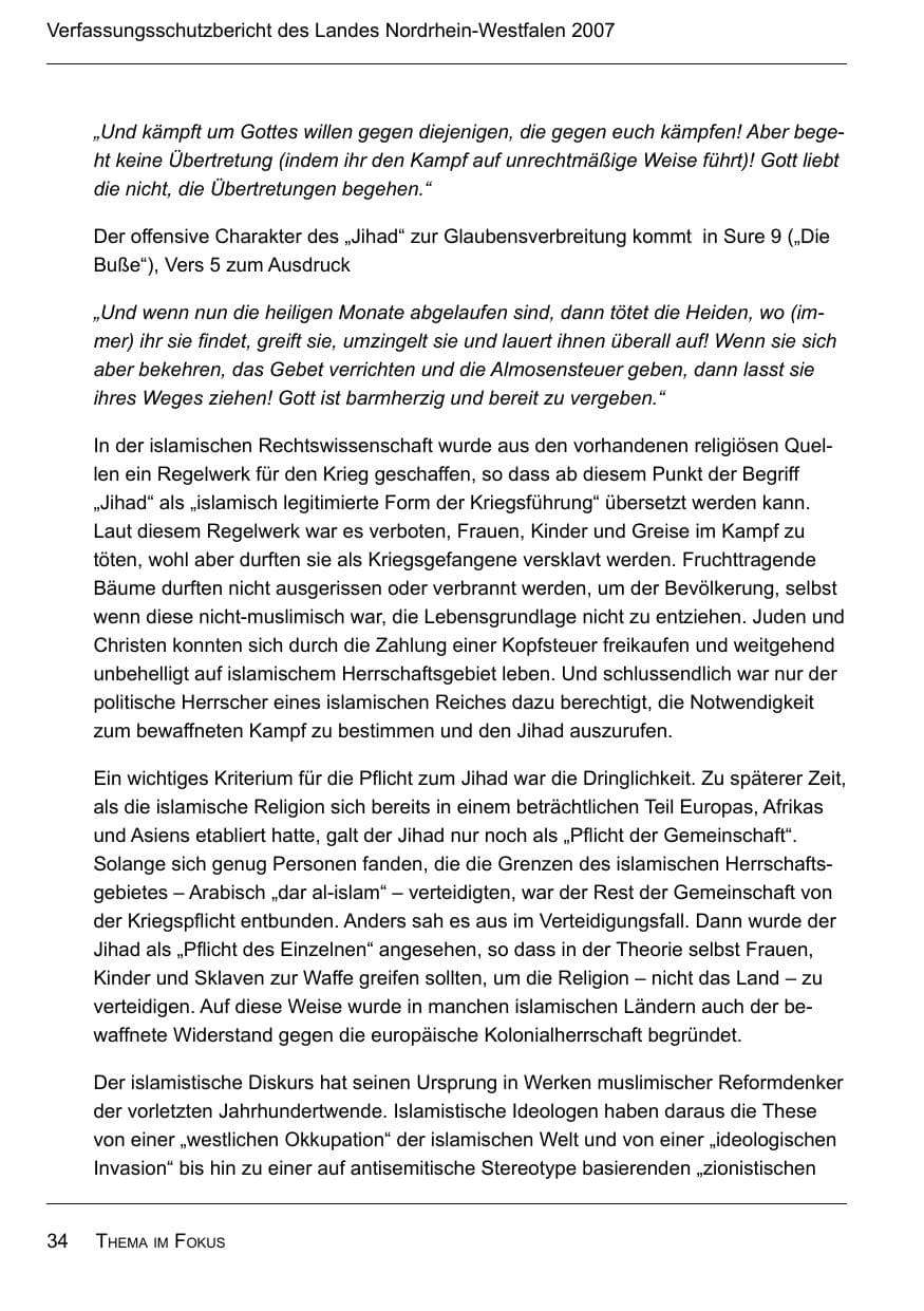 Seite 36 des Verfassungsschutzbericht 2007 Nordrhein-Westfalen