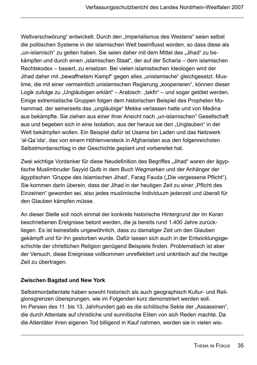 Seite 37 des Verfassungsschutzbericht 2007 Nordrhein-Westfalen