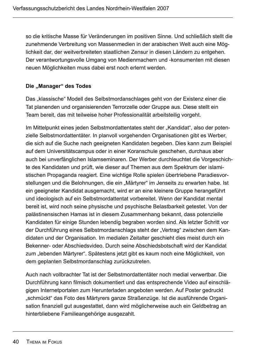 Seite 42 des Verfassungsschutzbericht 2007 Nordrhein-Westfalen