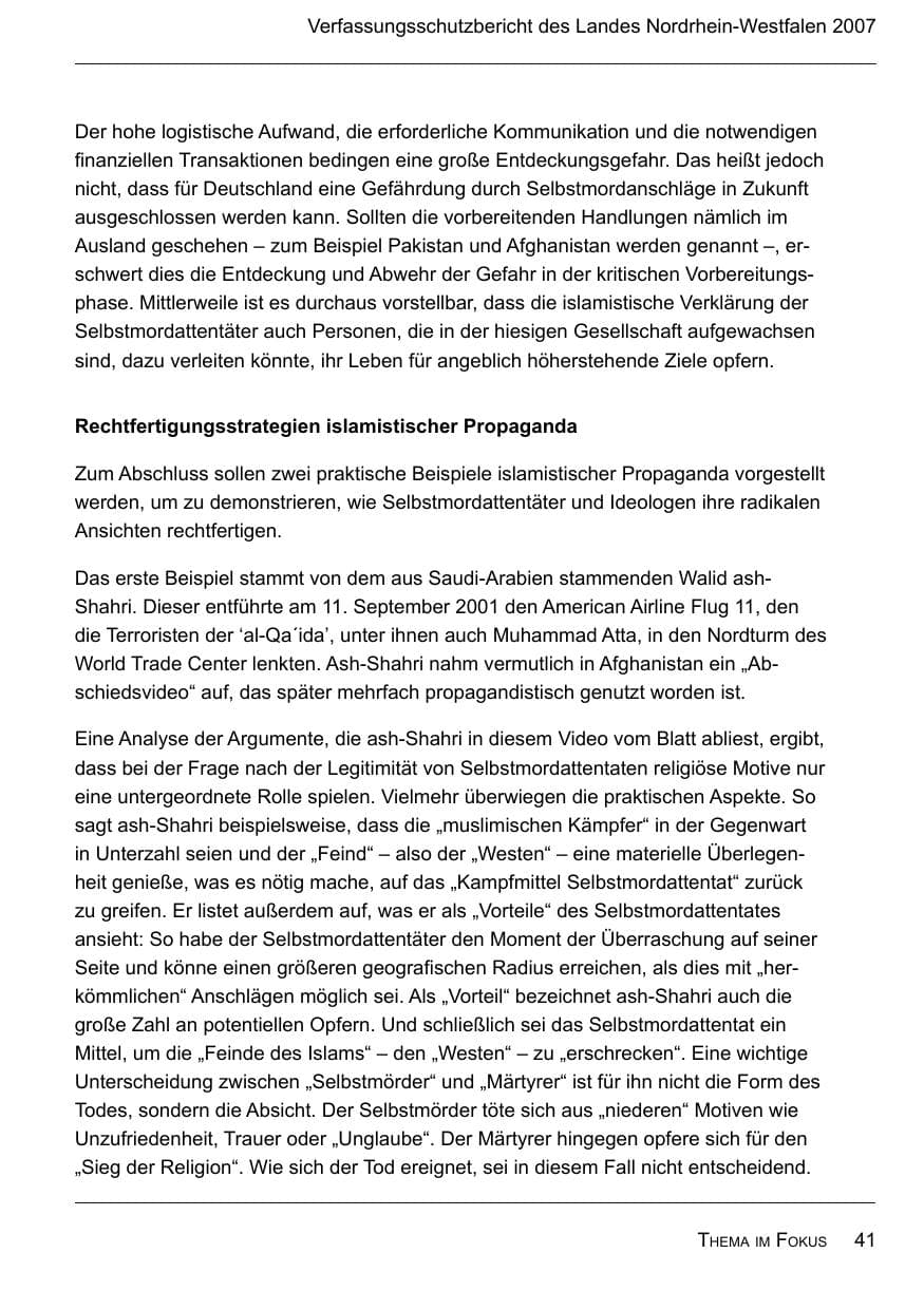 Seite 43 des Verfassungsschutzbericht 2007 Nordrhein-Westfalen
