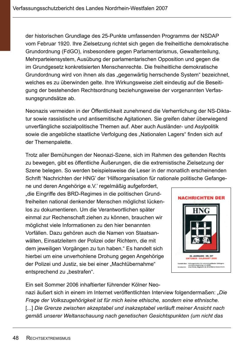 Seite 50 des Verfassungsschutzbericht 2007 Nordrhein-Westfalen