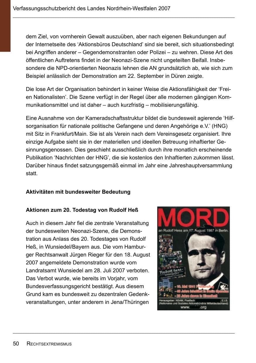 Seite 52 des Verfassungsschutzbericht 2007 Nordrhein-Westfalen