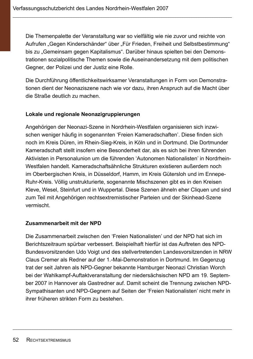 Seite 54 des Verfassungsschutzbericht 2007 Nordrhein-Westfalen