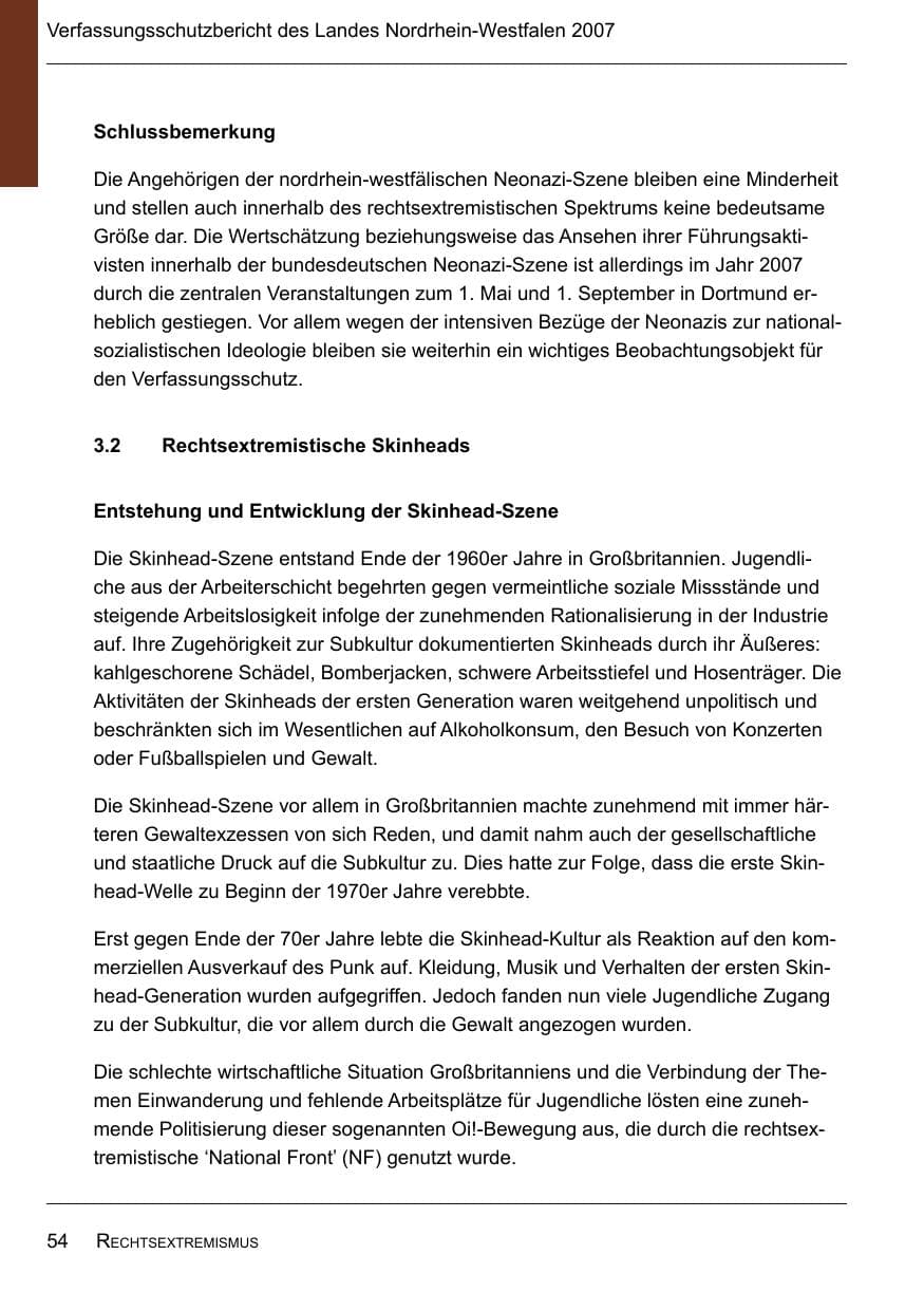 Seite 56 des Verfassungsschutzbericht 2007 Nordrhein-Westfalen