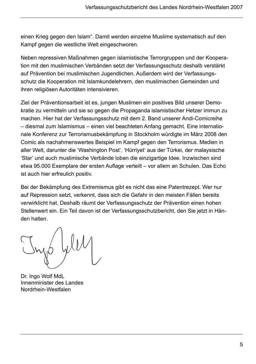 Seite 7 des Verfassungsschutzbericht 2007 Nordrhein-Westfalen