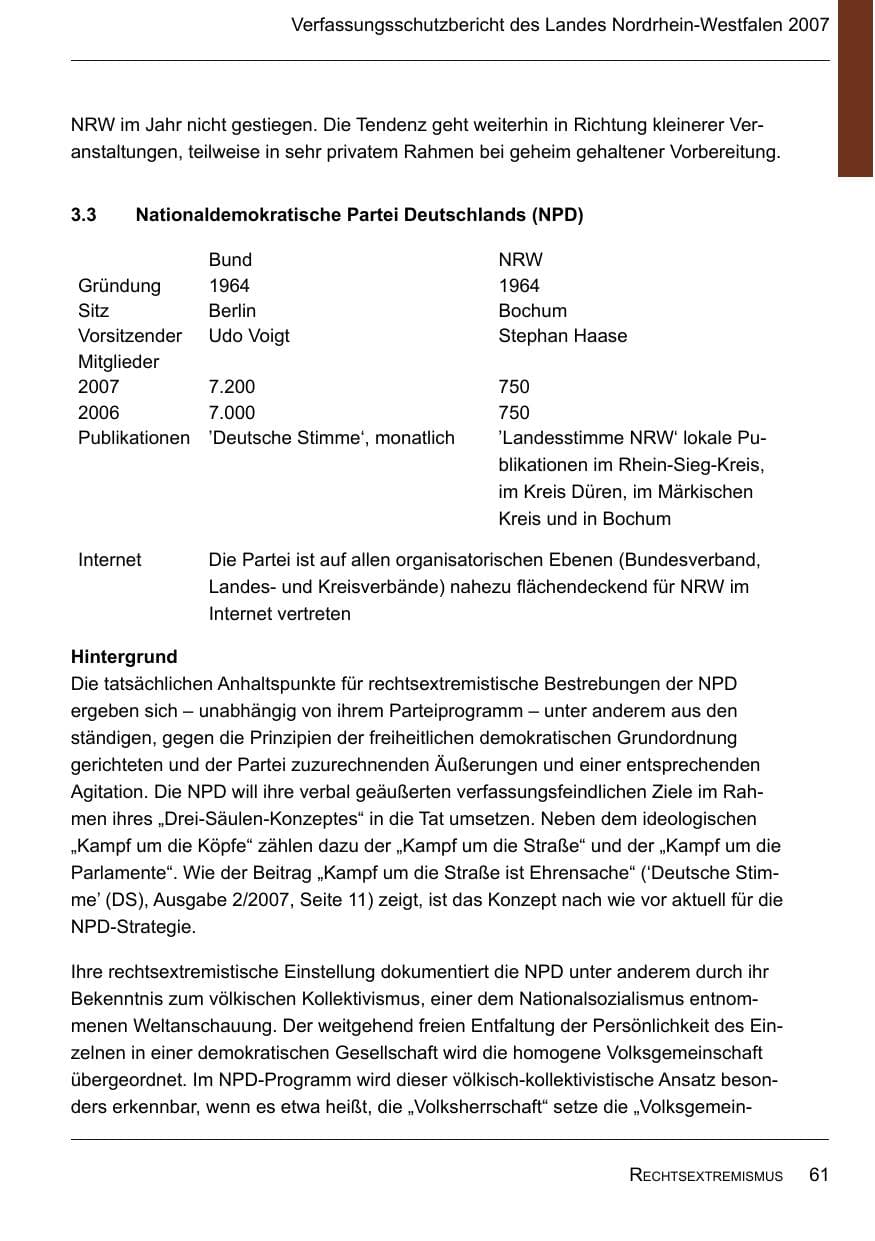 Seite 63 des Verfassungsschutzbericht 2007 Nordrhein-Westfalen