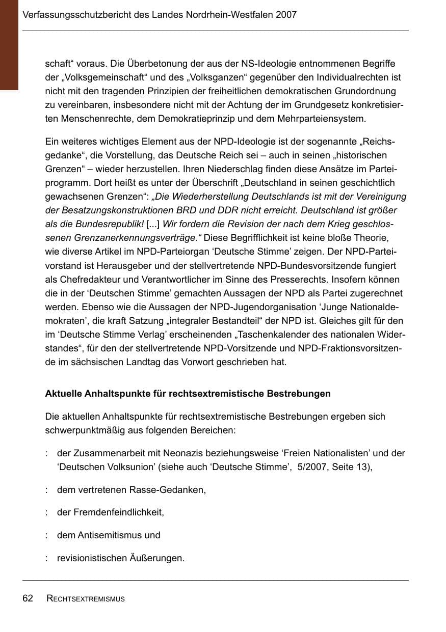 Seite 64 des Verfassungsschutzbericht 2007 Nordrhein-Westfalen