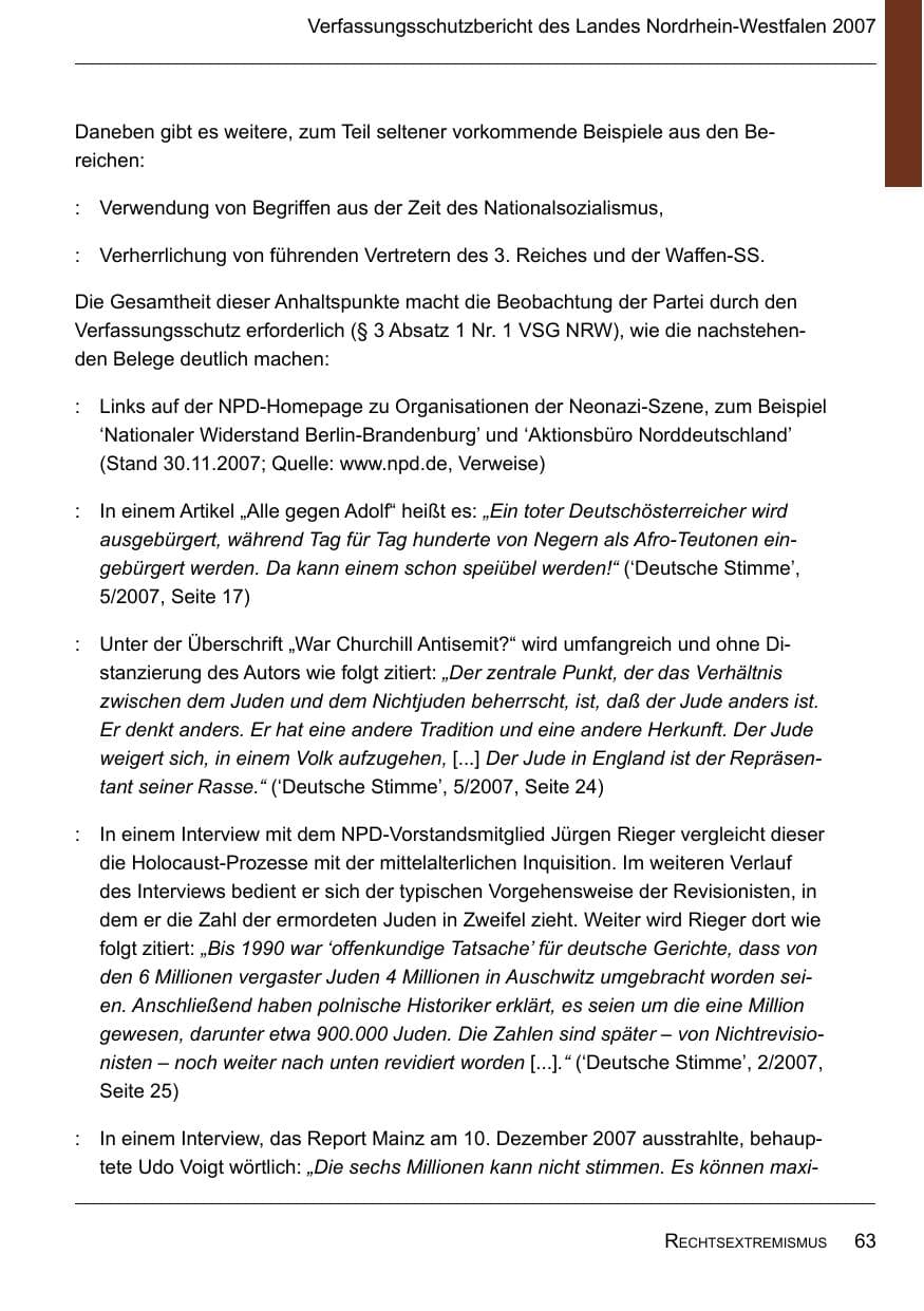 Seite 65 des Verfassungsschutzbericht 2007 Nordrhein-Westfalen