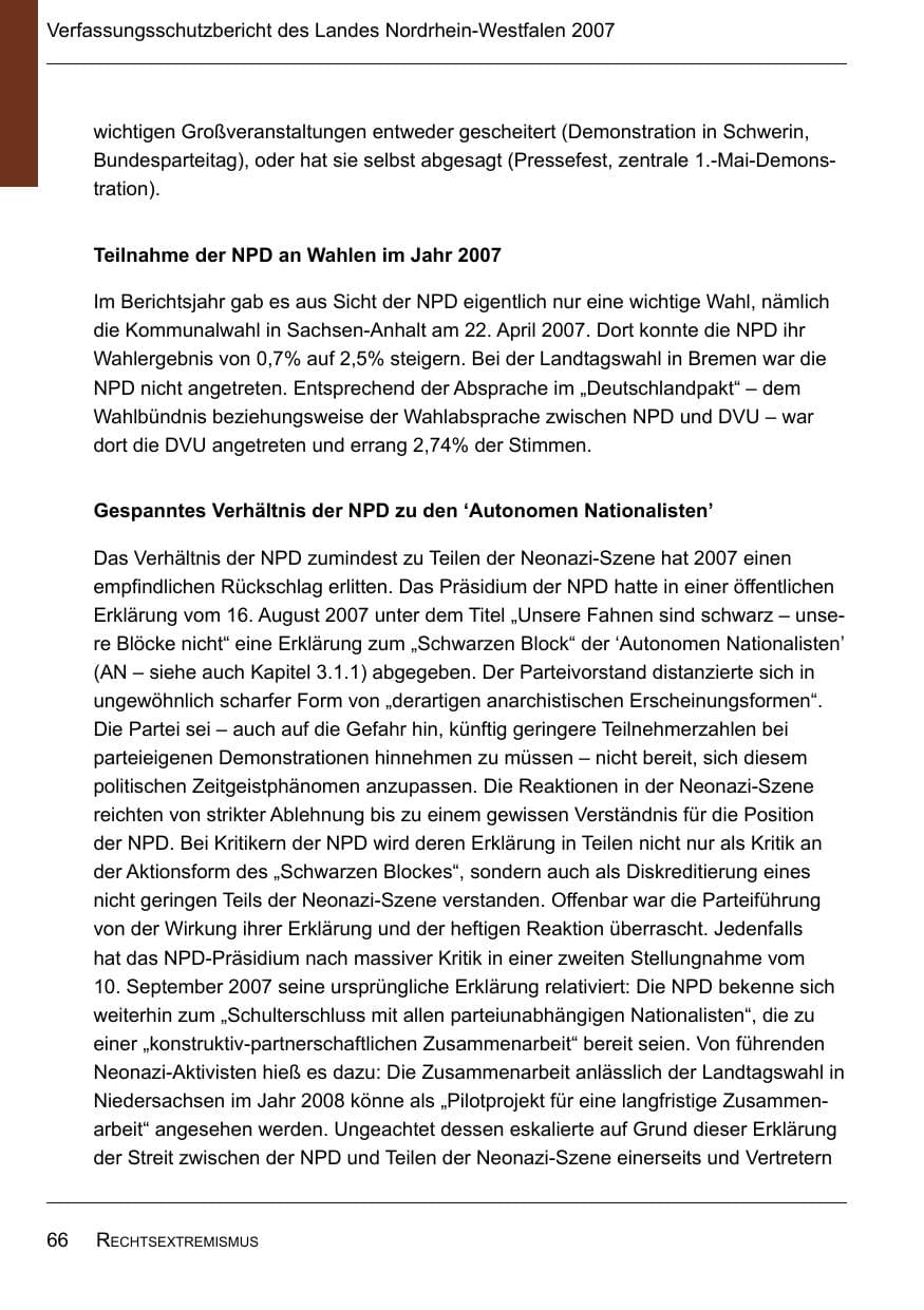 Seite 68 des Verfassungsschutzbericht 2007 Nordrhein-Westfalen