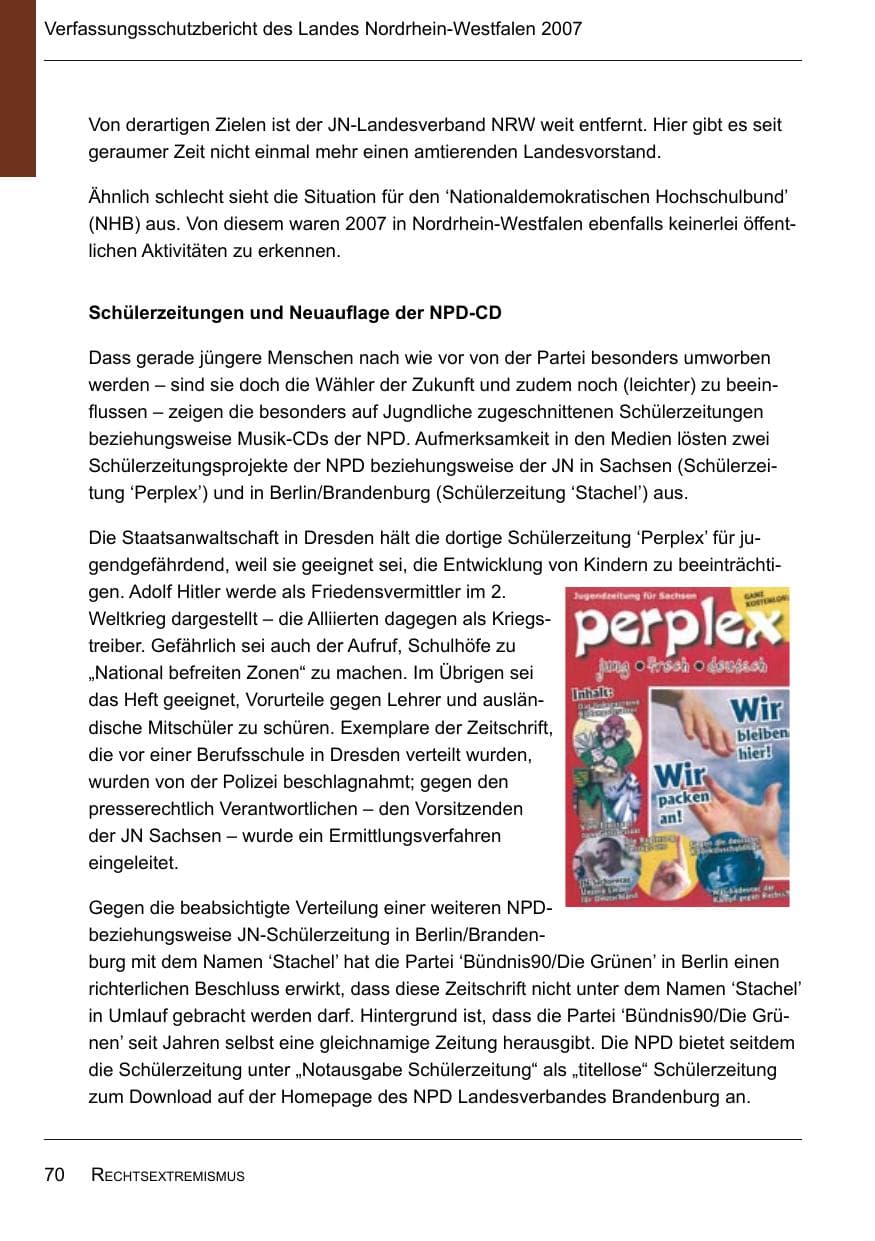 Seite 72 des Verfassungsschutzbericht 2007 Nordrhein-Westfalen