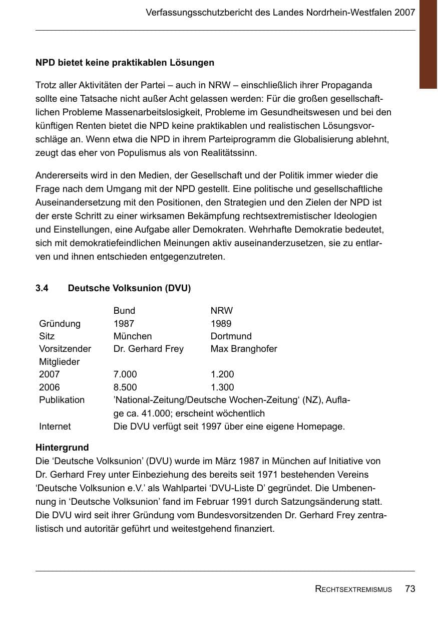 Seite 75 des Verfassungsschutzbericht 2007 Nordrhein-Westfalen