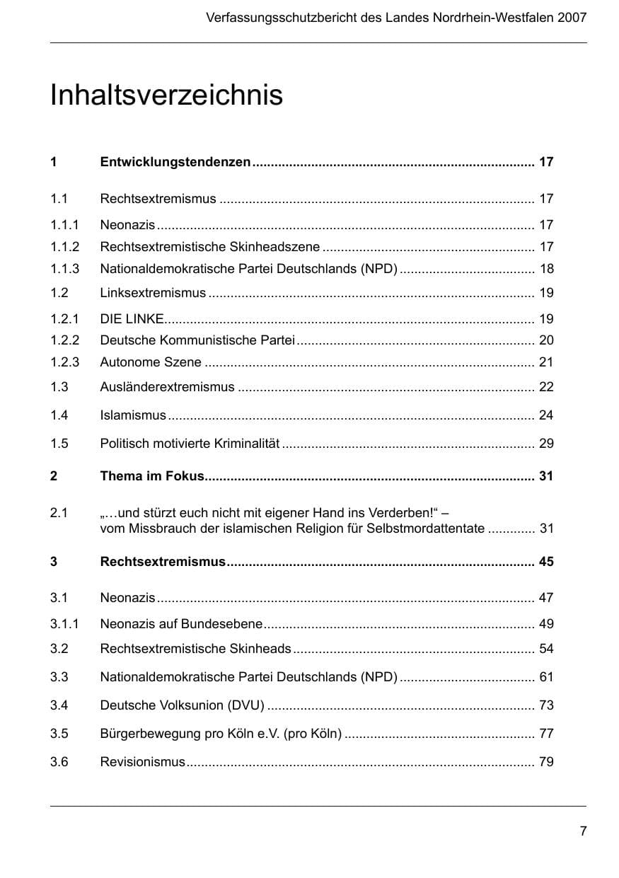 Seite 9 des Verfassungsschutzbericht 2007 Nordrhein-Westfalen