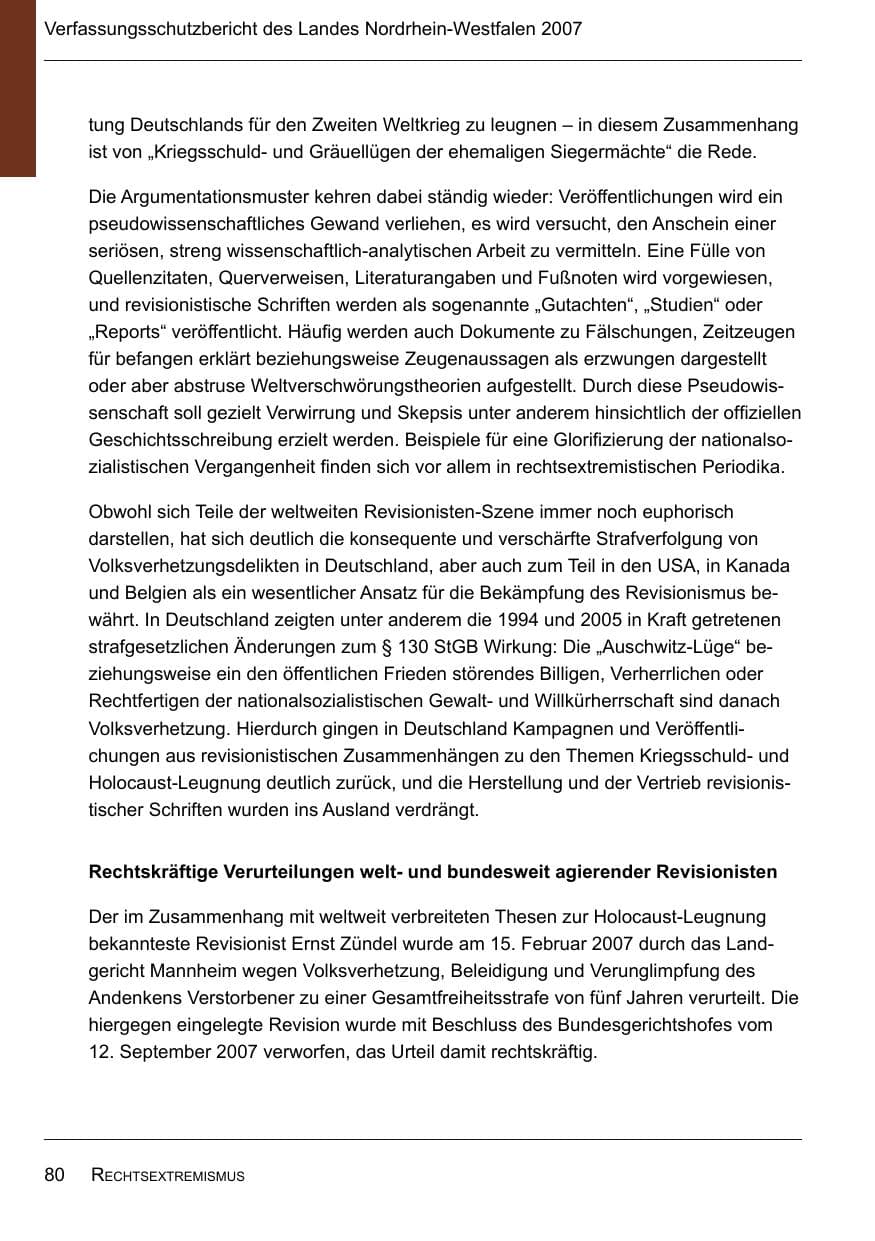 Seite 82 des Verfassungsschutzbericht 2007 Nordrhein-Westfalen