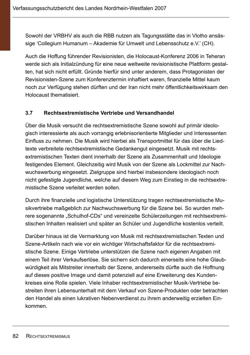 Seite 84 des Verfassungsschutzbericht 2007 Nordrhein-Westfalen