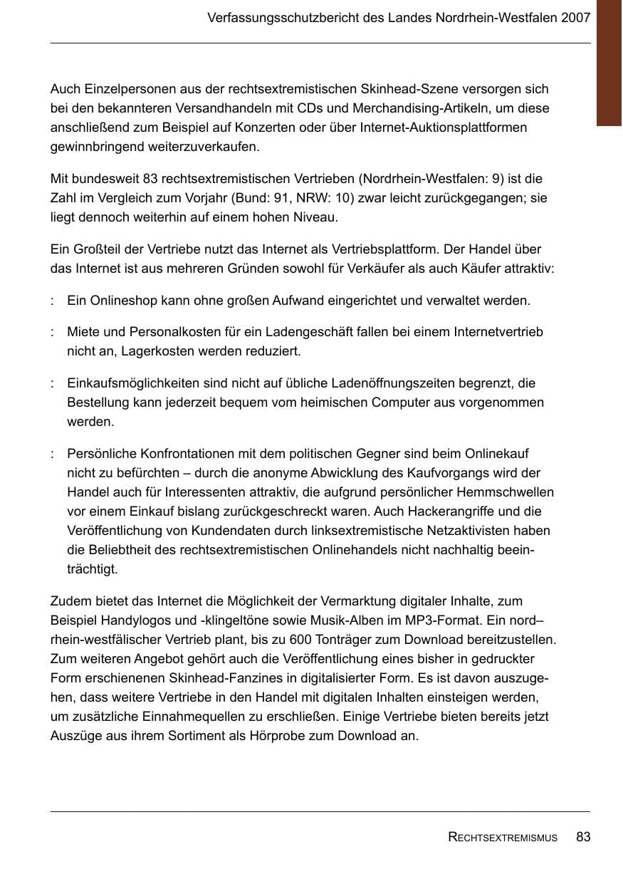 Seite 85 des Verfassungsschutzbericht 2007 Nordrhein-Westfalen