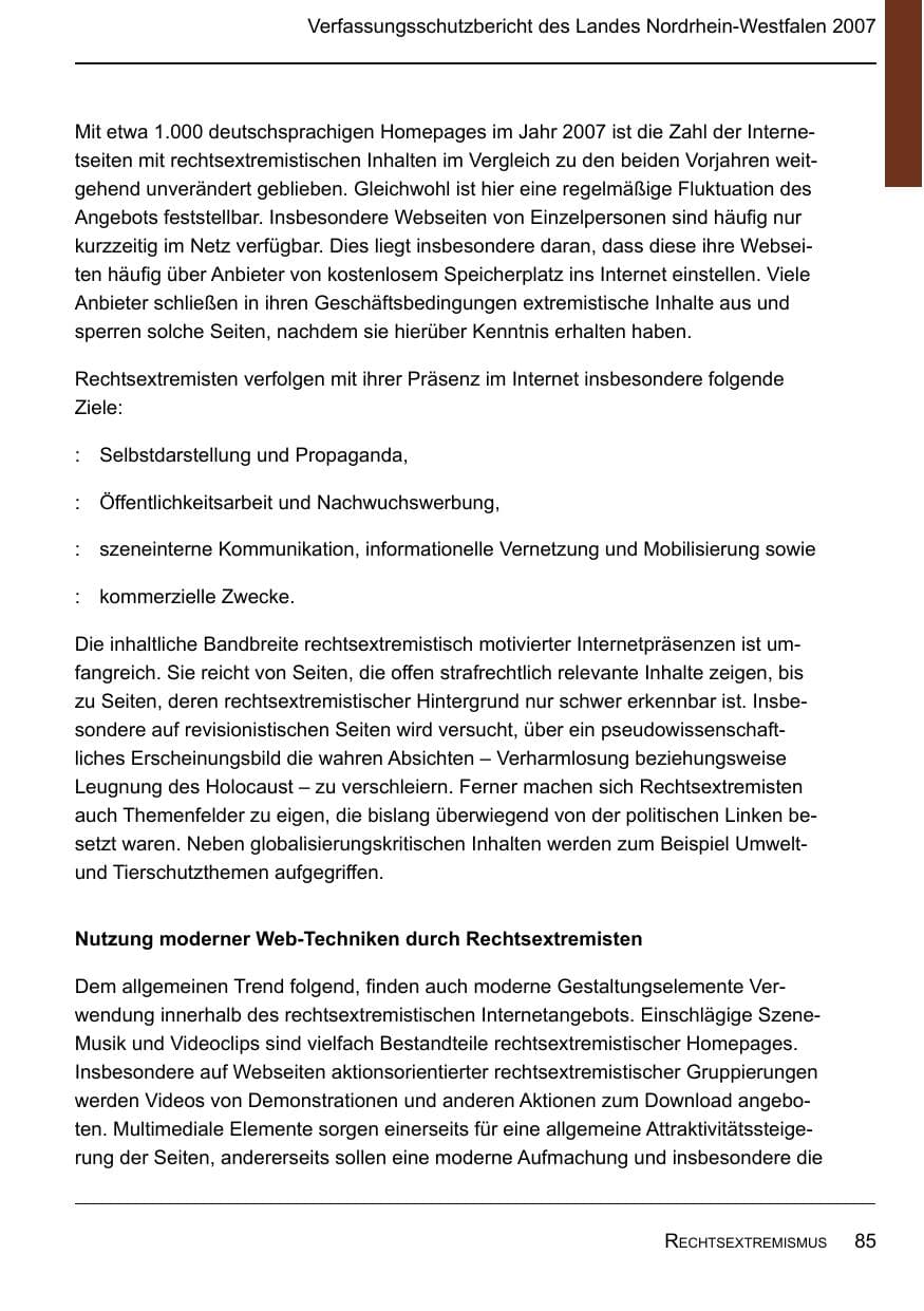 Seite 87 des Verfassungsschutzbericht 2007 Nordrhein-Westfalen