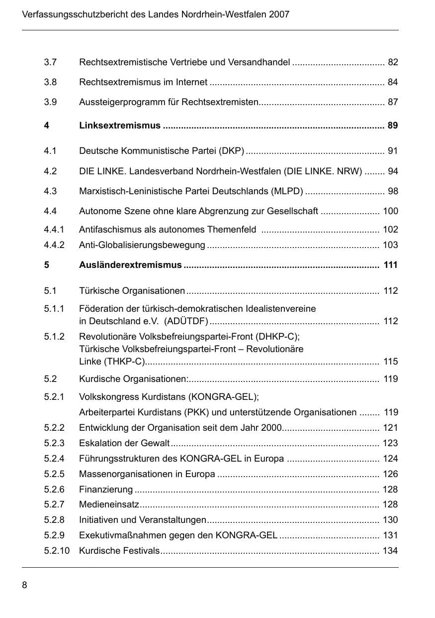 Seite 10 des Verfassungsschutzbericht 2007 Nordrhein-Westfalen
