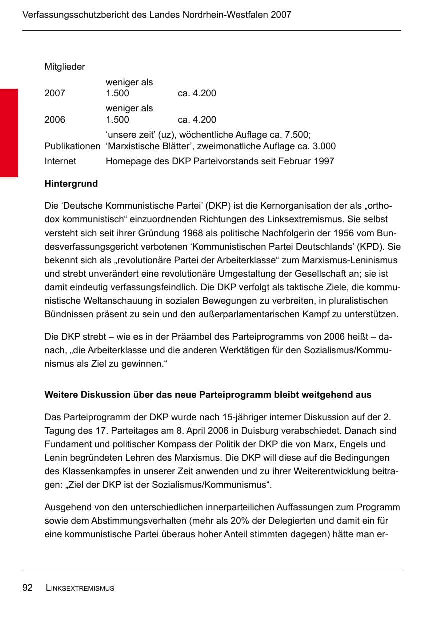 Seite 94 des Verfassungsschutzbericht 2007 Nordrhein-Westfalen