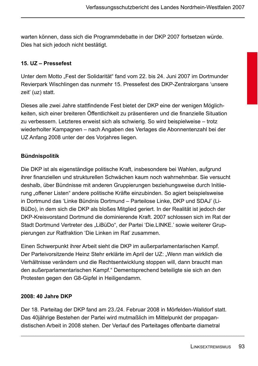 Seite 95 des Verfassungsschutzbericht 2007 Nordrhein-Westfalen