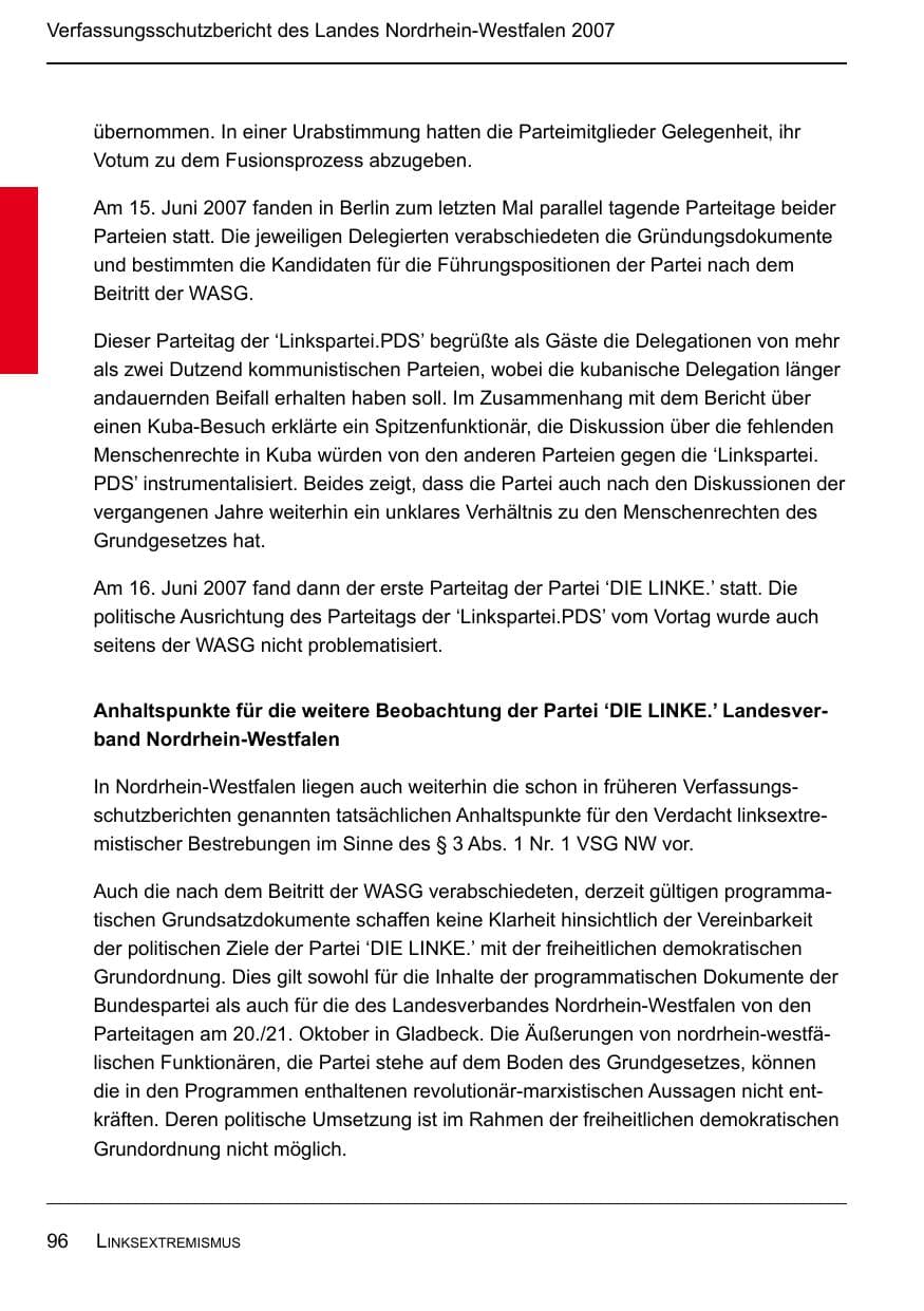 Seite 98 des Verfassungsschutzbericht 2007 Nordrhein-Westfalen